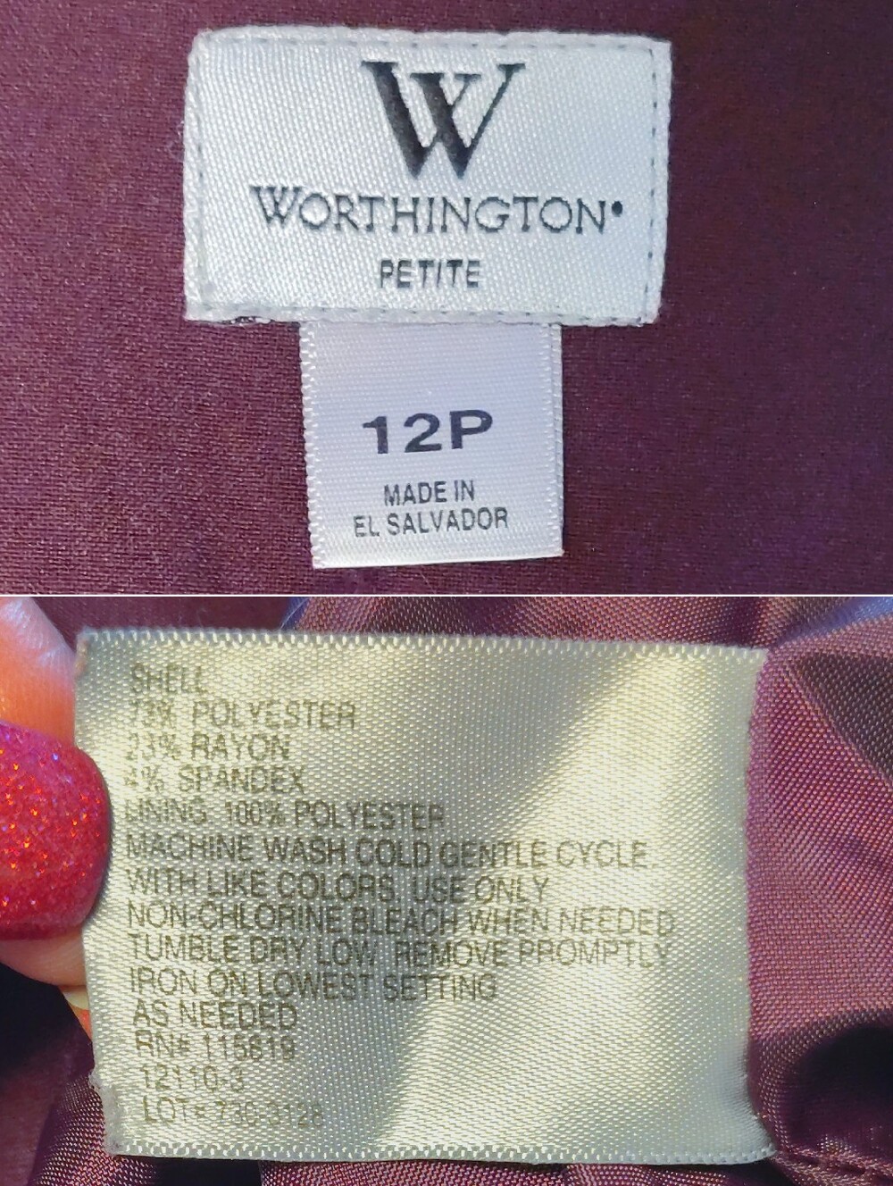 Worthington Dark Purple Straight Mini Skirt Lined SZ 12 Petite Officewear - Picture 8 of 8